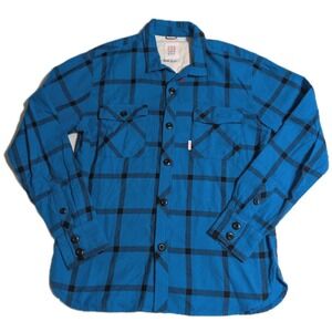 Topo Designs Plaid Button Up Shirt Mens M Blue Black Outdoor Workwear Flannel